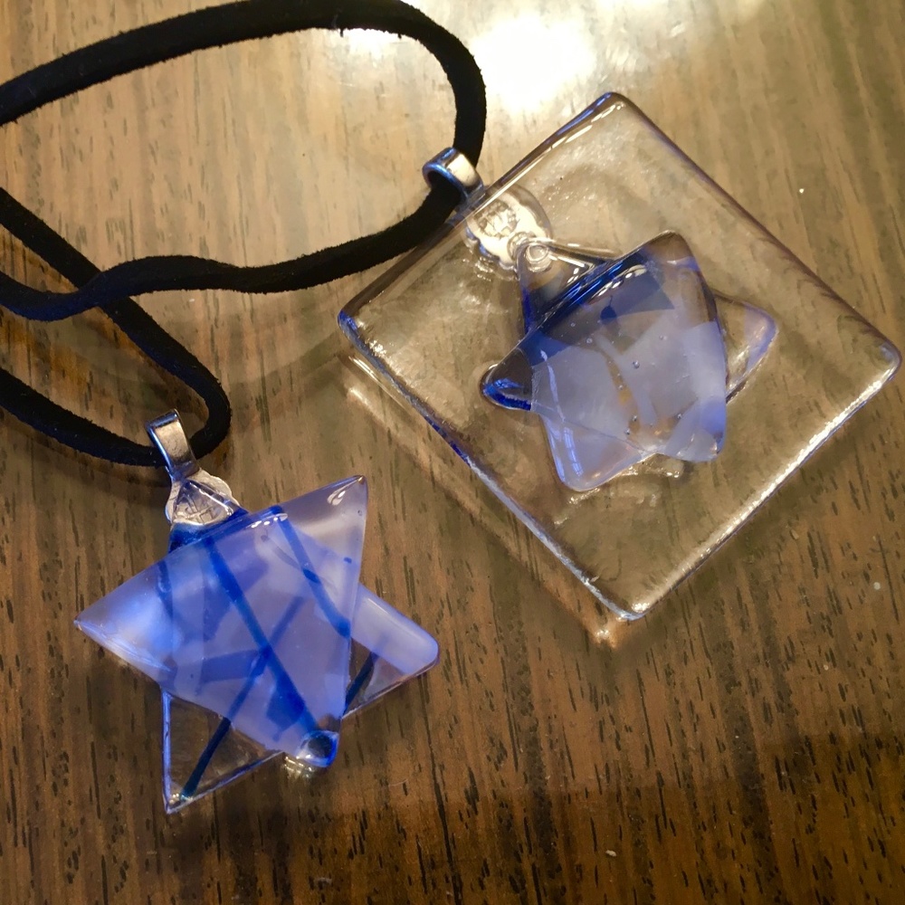 Fused Glass Star of David Necklaces